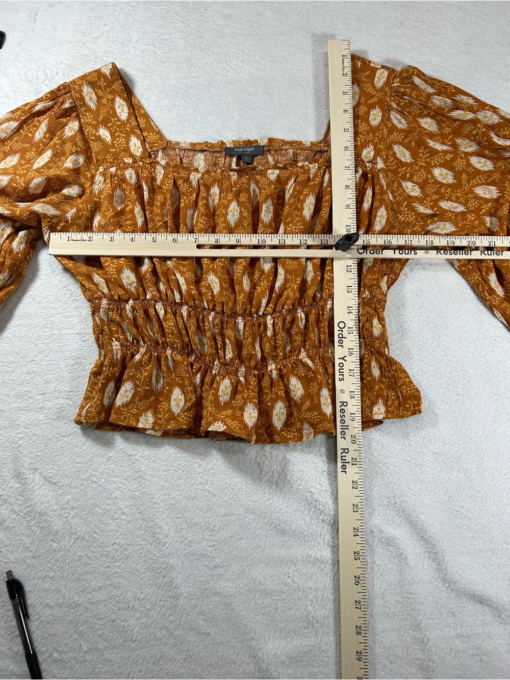 Haute Hippie Chic Orange White Peasant Top S Smocked Waist Boho Festival Summer - Picture 5 of 5